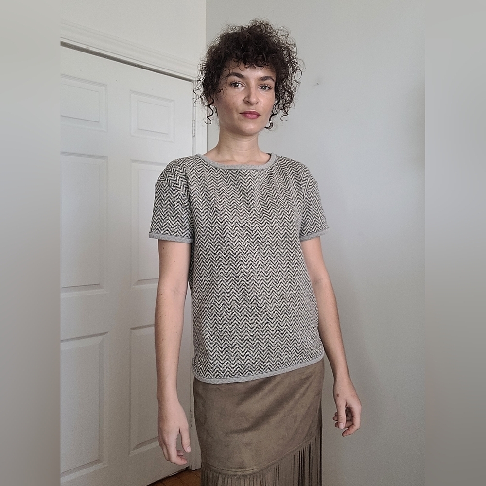 See by Chloe Chevron Patterned Gray Top